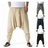 Men's Pants American High Street Mens Cross-pants Cotton Linen Joggers Men Baggy Hip Hop Y2k Yoga Harem Male Trend Streetwear