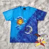 Erkek Tişörtler 2022ss Tie Boya Mavi T-Shirts Erkek Kadın En Kalite Vintage Güneş Ay Baskı Üst Tees T Shirt T230602