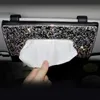 New Bling Crystal Box Sun Visor Diamond Leather Auto Tissue Paper Holder Case Sunvisor Hanging Napkin Car Accessories