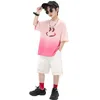 Giyim Setleri Erkek 2023 Yaz Giysileri Çocuklar Kısa Kollu T-Shirt Kargo Şortu 2 PC Sports Toddler 2-13y için Gündelik Kıyafetler