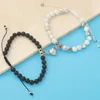 Bracelets porte-bonheur Fnixtar 5 paires/lot perles d'agate turquoise coeur magnétique bricolage barre en acier inoxydable Bracelet amoureux Couple bijoux cadeaux