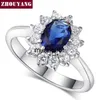 Bandringe ZHOUYANG Prinzessin Kate Blauer Edelstein Erstellt Blauer Kristall Silber Farbe Hochzeit Finger Kristall Ring Markenschmuck für Frauen ZYR076 J230602