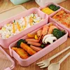 Lunchlådor Hälsosamma material Box 3Layer Wheat Straw Bento Microwave Table Leary Food Storage 900 ml 230531