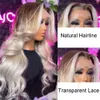 Peruker peruanska hår ombre grå blond färgad transparent spets frontal peruk förplukt askblond kroppsvåg peruk för svarta kvinnor synteti