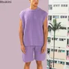 Agasalhos masculinos 2023 Conjuntos casuais de duas peças para o verão Blusas sem manga sólidas Camisas e shorts Masculino Streetwear Agasalho masculino