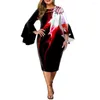 Robes décontractées grande taille pour les femmes 2023 élégante robe de soirée de mariage automne encre peinture col rond gaine tenues de soirée 5XL