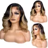 Ombre Blonde Short Wavy Human Hair Wig For Women Brazilian Lace Front bob Wig Glueless Highlight Synthetic Lace Frontal Wig Preplucked