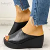 Slippers Summer Women Slipper Wedges Leather Slip on Casual Beach Slides Platform Ladies Shoes Height Increasing Chunky Zapatos De Mujer T230602