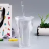 16oz Kunststoffbecher Doppelwandiger Acryl-Klartrinksaftbecher mit Deckel und Strohhalm Kaffeetasse DIY transparente Tassen Großhandel