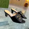 women designer sandal chunky heel slides summer sandals dress shoes nightclub party office high quality genuine real leather casual beach sandals with box 10A