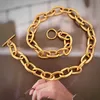 Toptan Özel 18K Altın Kaplama Takı Paslanmaz Çelik Kalın Tıknaz Oval Şekilli O Bağlantı Zinciri Kadınlar için Toka Toka Kolyesi
