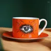 Cups Saucers Orange Star Eyes Coffee Cup Saucer Set European Style Creative Colorful Decorative Ceramic Mug Office Tea dessert Dish