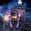 Décorations lumineuses d'Halloween, piquets de bras squelette à lumière solaire alimentés par piles, 40 LED blanc chaud, décoration de jardin d'horreur de jardin vert rouge violet