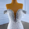 Afrykańskie arabskie urocze sukienki ślubne syreny iluzja Pełne koronkowe aplikacje Kryształowe koraliki rękawy Kaplica Train Formal ślubny błyszczące suknie w rozmiarze plus 403