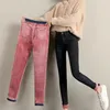 Women's Jeans 2023 Winter Women Gold Fleeces Inside Thickening Denim Pants High Waist Warm Trousers Female Woman Plus Size