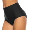 Roupa de banho feminina 2023 Calcinha preta lisa de cintura alta Biquíni feminino com controle de barriga Tankini Parte de baixo com estampa de praia brasileira Praia Férias Nadar