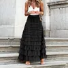 Rokken elegante elastische taille vaste cake lange rok vrouwen sexy gaas losse feest zomer mode hight strand 230601