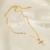 Nyaste Cross Pendant Imitation Pearl Bead Splicing Halsband Rostfritt stål Papperslipskedja smycken