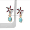 Dangle Lustre En Gros À La Mode Plaqué Or Forme Ovale Vert Turquoise Pierre Boucles D'oreilles Pour Les Femmes Avec Strass Bijoux Del Dh1Sz