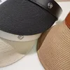 Breda randen hattar högkvalitativt sommar tomt topp läder sol hatt strand platt botten skydd dam mode casual uv halm lyx