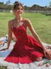 Basic Casual Dresses LiTi Print Summer Dress Confetti Heart Crisscross Tie Backless Cami Boho Beach Sundress Robe 230601