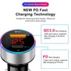 38W PD USB CAR CHARGER LEDディスプレイ6Aクイックチャージ3.0 QC3.0高速充電USBタイプC電話充電器SAMSUNG HUAWEI XIAOMI