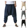 Men's Pants American High Street Mens Cross-pants Cotton Linen Joggers Men Baggy Hip Hop Y2k Yoga Harem Male Trend Streetwear