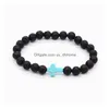 Pulseira de pedra de lava preta com cruz natural frisada Chakra Healing Nce Beads pulseira para homens e mulheres com elasticidade Yoga Jóias Drop Delivery Dhmaj