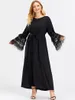 Ethnic Clothing Cotton Woman Abaya Muslim Casual Black Dress Patchwork Women Long Sleeve For Dubai Prayer