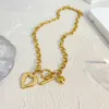Thick chain irregular texture hollow heart OT buckle pendant necklace love necklace jewelry stainless steel gold-plated necklace