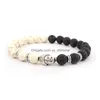 Beaded Lava Stone Armelts 8mm Importerade vita turkosa armband svarta vulkaniska pärlor Buddha huvudarmband släppleverans smycken dhz2h