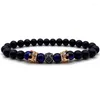 Strand Cube Double Crown Bracelet Men 2023 Trendy Luxury Pave CZ Blue Tiger Eye Stone Matte Bead Para Jóias Presente