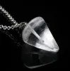 Natural Gemstone Pendant Necklace Party Supplies Crystal Healing Chakra Reiki Silver Stone Hexagonal Prisme Cone Pendulum Charm