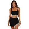 Work Dresses Women 2023 Fashion Summer Black Sexy Two Pieces Suit Diamond Embellished Tassel Celebrity Party Club Bandage Tops Mini Skirt