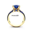 Band Rings Hoyon 14K Gold Color Blue Sapphire Ring for Women Wedding Jewelry Diamond Style Ring Red Gemstone Ruby Rose Ring gratis frakt J230602