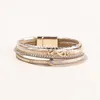 Bangle Punk Multilayer Leather Magnetic Buckle Bracelet Fashion Ladies Artificial Rhinestone Friendship Gift Ornament