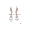 Earrings Necklace High Quality Romantic Gold/Sier Plated Freshwater Pearl Angel Wings Necklace/Stud Bridesmaid Jewelry Sets For Wo Dh7Sj