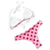 Maillots de bain pour femmes Mode féminine Pink Polka Dot Print Bikini Two Piece Set Sexy Halter High Cut Backless Split Style Maillot de bain Beachwear