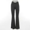 Capris High Black Vintage Tights Flash 90s City Style Boots Sexy Women's Trousers Hollow Waist Bell Bottom Pants P230602