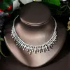 Necklace Earrings Set Fashion Unique Brilliant Cubic Zirconia Wedding Jewelry White Color Africa Luxury Bridal 4pcs Sets Festival Dress