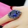 Trouwringen Zilveren Sieraden Vintage Thaise Grote Gem Ring Vrouwen Rode Granaatappel Overdreven Zwart Erts