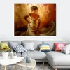 Contemporary Figurative Canvas Art Lady in Gold Hand Painted Spanish Dancing Oil Paintings Perfect for Cultural Centers