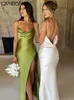 Vestidos de festa Sexy Satin Slip Backless Maxi Dress Women 2023 Summer Elegant Party Evening Birthday Bodycon Slit Long Dresses White Green T230602