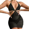 Damen Bademode Cover-ups Wraps Damen Bandage Split Bikini Set Mesh Push-up Neckholder V-Ausschnitt Badeanzug Lace Up Sexy Beachwear Sets