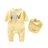 100%cotton Infant born Baby Boy Girl Designer Brand Letter Costume Overalls Clothes Jumpsuit Kids Bodysuit for Babies Outfit Romper Outfi bib 2-piece set