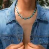 Choker Fashion Croix Turquoise Collier Pour Femme Homme Ados Trendy Punk Hip Hop Chaîne Simple