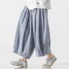 Men's Pants Thin Chinese Style Ice Silk Cropped 2023 Summer Loose Straight Wide Leg Retro Plus Size Casual Men Clothing