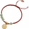 Caractere chinês Bênção Redondo Charme Aventurina/Hetian Jade Corda Vermelha Cadeia Trança Tecido Pulseiras Femininas Moda Jóias