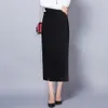 Capris Tingyili Otoño Invierno Falda de tubo de lana de cintura alta Vintage faldas divididas para mujer falda larga cálida negra café coreana