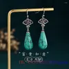 Dangle Earrings Turquoise Water Drop Natural Gift Chinese Talismans Jade Stone Jewelry Designer Gifts 925 Silver Women Jadeite Amulets